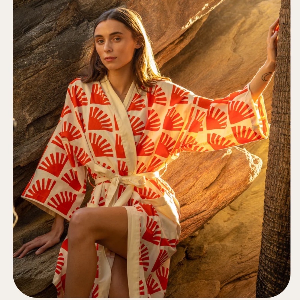 Wonder Valley Sunray Robe Product Type Women OS Cream Red Sunburst Cotton Kimono